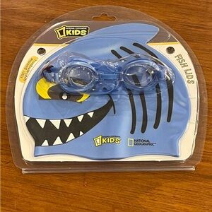 National Geographic Shark Swim Cap and Googles new Kids Fish Lids